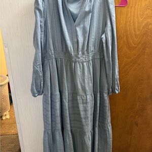 Soft Blue Tiered V-Neck Maxi Dress